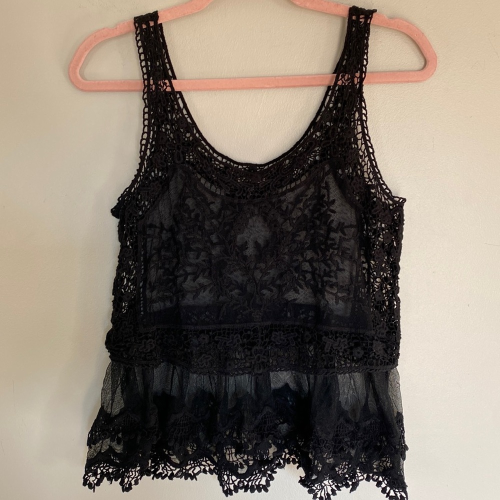Express Sheer Black Lace Tank Top - Small